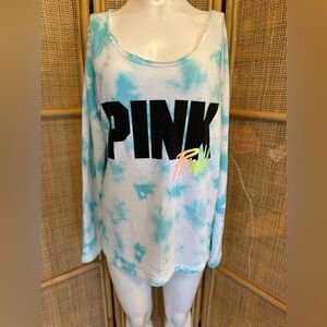 PINK tie dye Campus Crew Sweatshirt off shoulder size medium NEW